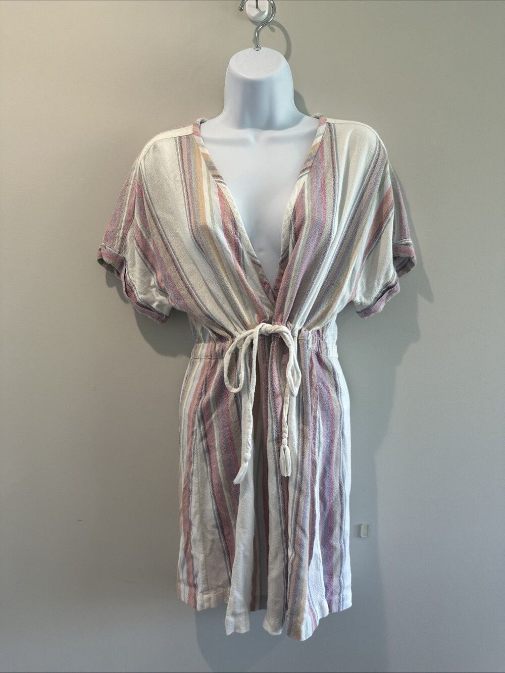 Rails Size Small Striped Drawstring Mini Dress Pastel Coastal Beach Boho Rayon